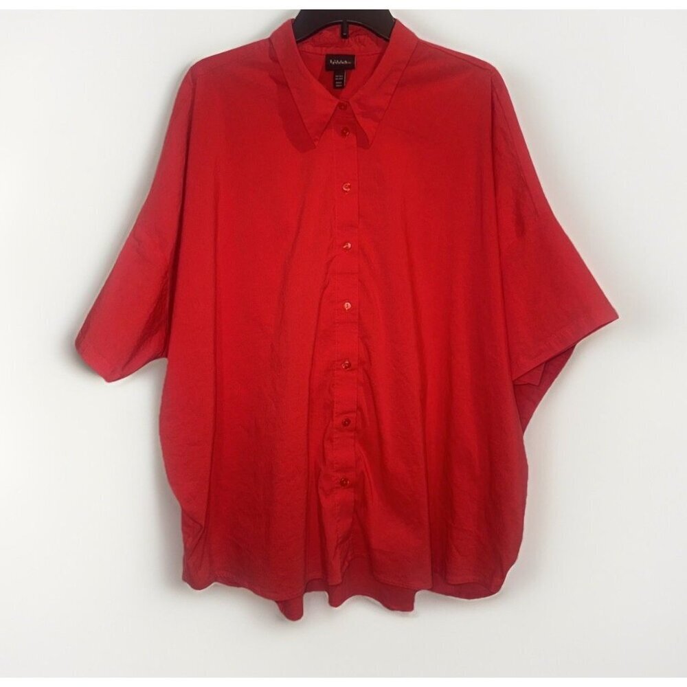 Ulla Popken Womens Red Button Down Short Sleeve Top Sz 20/22